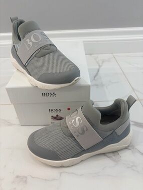 Hugo Boss Kids' Grey Slip-On Sneakers with Elastic Strap
